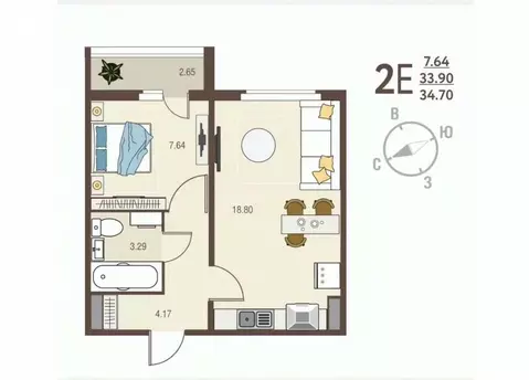 1-к кв. Курская область, Курск ул. Энгельса, 115/4 (34.7 м)