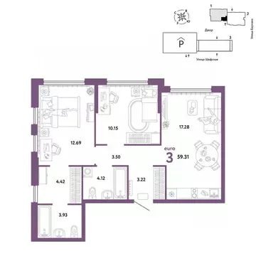 3-к кв. Свердловская область, Екатеринбург ул. Шефская, 22А (59.31 м)