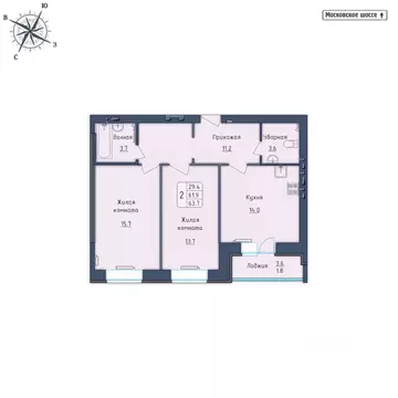 2-к кв. Орловская область, Орел Московское ш., 7Б (63.7 м)