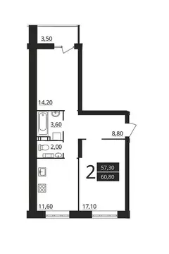 2-комнатная квартира: Волгоград, район Семь Ветров, бульвар 30-летия ...