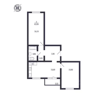 2-к кв. Курганская область, Курган Заозерный жилрайон, 16-й мкр, 12к2 ...