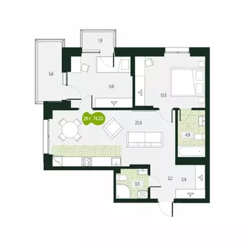 3-к кв. Забайкальский край, Чита Каштакский мкр,  (74.23 м)