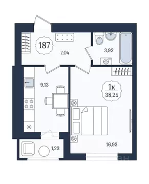 1-к кв. Калининградская область, Зеленоградск  (38.9 м)