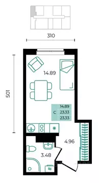 Студия Адыгея, Майкопский район, пос. Тульский ул. Заречная (23.33 м)