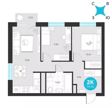 2-комнатная квартира: Екатеринбург, микрорайон Академический, 25-й ...
