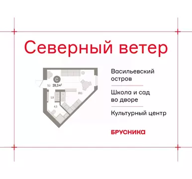 Студия Санкт-Петербург Северный Ветер жилой комплекс (28.28 м)