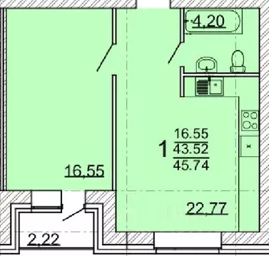 1-к кв. Воронежская область, с. Новая Усмань  (45.74 м)