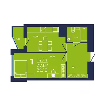 1-к кв. Башкортостан, Уфа ул. Майора Доставалова, 1 (39.13 м)