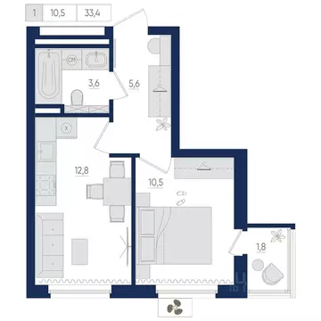 1-к кв. Башкортостан, Уфа бул. Яркий (33.4 м)