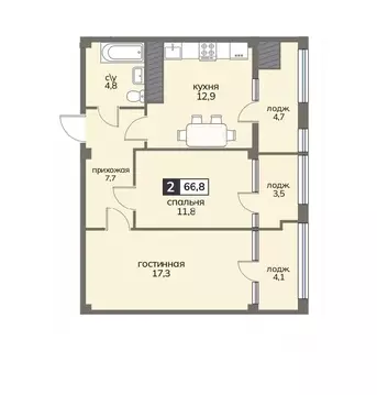 2-к кв. Ставропольский край, Ставрополь ул. Серова, 468/3 (66.8 м)