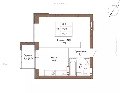1-к кв. Алтайский край, Барнаул ул. Никитина, 1 (35.5 м)