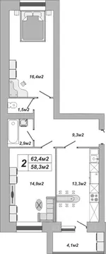 2-к кв. Тамбовская область, Тамбов ул. Чичерина, 7/3 (62.4 м)
