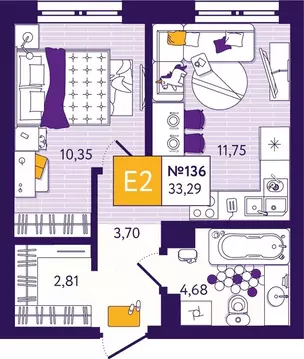 1-к кв. Тульская область, Тула ул. Пряничная, 3 (33.29 м)