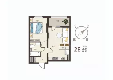 1-к кв. Курская область, Курск ул. Энгельса, 115 (40.56 м)