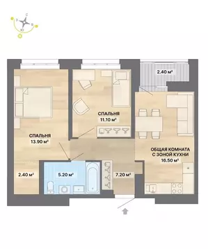 2-к кв. Свердловская область, Екатеринбург ул. Щербакова, 148 (58.7 м)