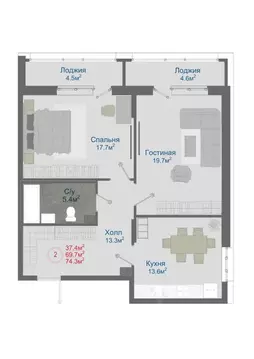 2-к кв. Воронежская область, Новоусманский район, пос. Отрадное ул. ...