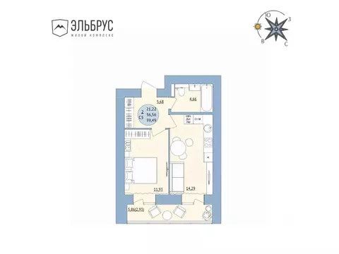 2-к кв. Башкортостан, Уфа Кавказская ул., 24 (39.49 м)