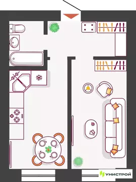 1-к кв. Самарская область, Тольятти бул. Итальянский, 2 (39.09 м)