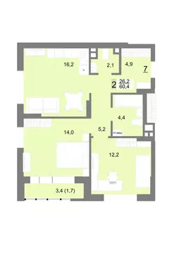 2-к кв. Свердловская область, Екатеринбург ул. Шаумяна, 77 (60.4 м)