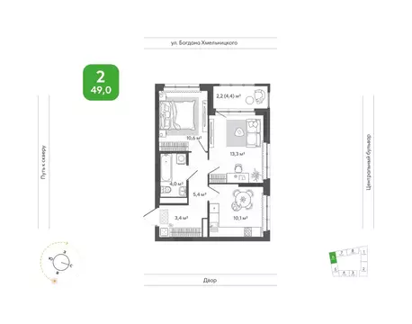 2-к кв. Новосибирская область, Новосибирск Природные кварталы Сибирия ...
