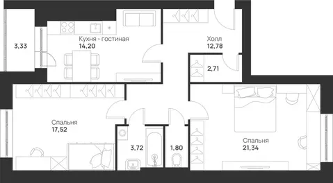 2-к кв. Тульская область, Тула ул. Героев России, 4 (77.4 м)