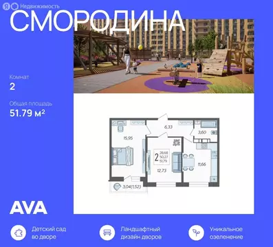 2-комнатная квартира: Краснодар, ЖК Смородина (51.79 м)
