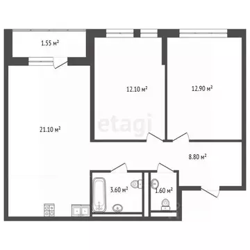 2-к кв. Тюменская область, Тюмень Полевая ул., 117к4 (61.0 м)