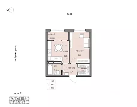 1-к кв. Хабаровский край, Хабаровск Воронежская ул., 161А (36.2 м)