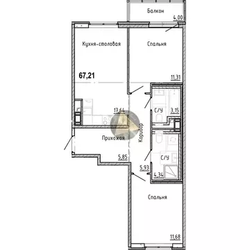2-комнатная квартира: Санкт-Петербург, набережная реки Каменки, 3к3 ...