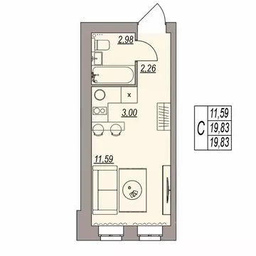 Студия Волгоградская область, Волгоград ул. Расула Гамзатова (19.83 м)