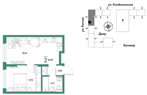 2-комнатная квартира: Екатеринбург, Ленинский район (37.97 м)