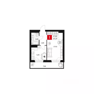 1-к кв. Башкортостан, Уфа ул. Большая Московская, 11 (37.37 м)