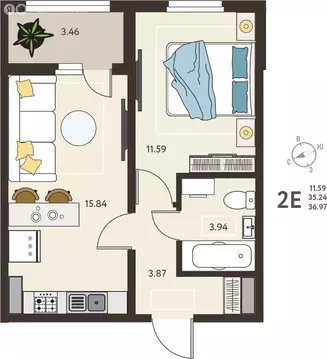 1-комнатная квартира: Курск, микрорайон Курского Завода Тракторных ...