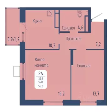 2-к кв. Красноярский край, Красноярск Свободный просп. (56.2 м)