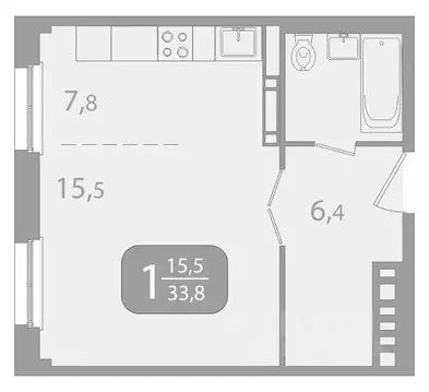 1-к кв. Томская область, Томск ул. Юрия Ковалева, 47 (33.88 м)
