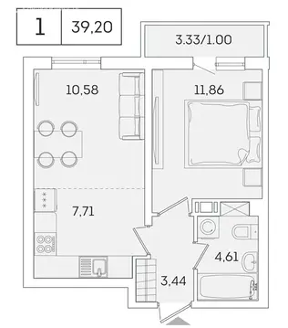 1-комнатная квартира: Мурино, Графская улица, 6к3 (38.1 м)