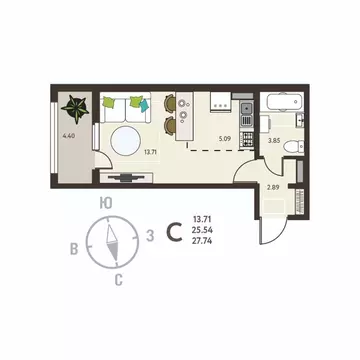 Студия Воронежская область, с. Новая Усмань, Ольха мкр  (27.74 м)