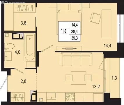1-комнатная квартира: Московская область, городской округ Подольск, ...
