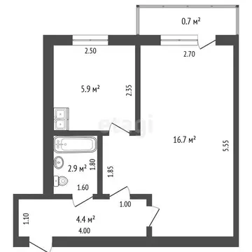 1-комнатная квартира: Саранск, проспект 50 лет Октября, 34 (29.9 м)