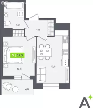 1-комнатная квартира: Кудрово, Солнечная улица, 10к2 (37.3 м)