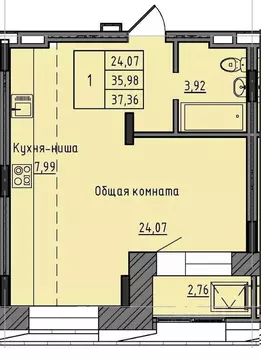 1-к кв. Саха (Якутия), Якутск 37-й кв-л,  (37.36 м)