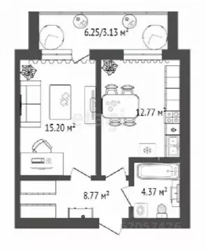 1-к кв. Омская область, Омск ул. Гусарова, 48 (45.55 м)