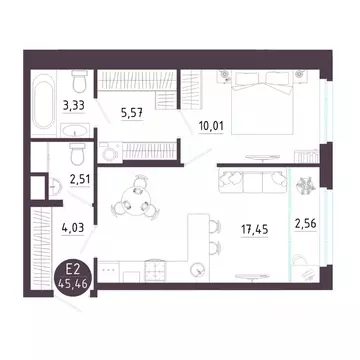 1-к кв. Рязанская область, Рязань Московское ш. (45.46 м)