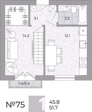 1-к кв. Калининградская область, Гурьевский муниципальный округ, пос. ...