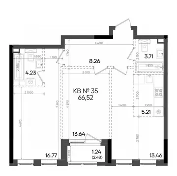 3-к кв. Татарстан, Казань ул. Аделя Кутуя, 181Ж (66.52 м)
