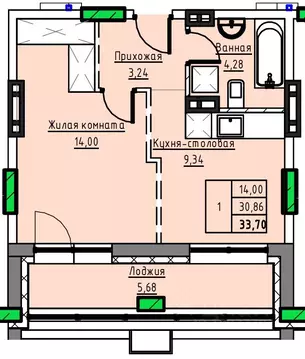 1-к кв. Алтайский край, Заринск 1-й мкр,  (33.7 м)