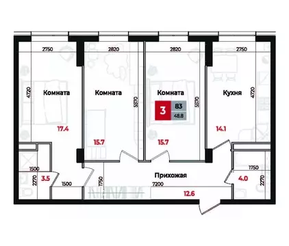 3-к кв. Ставропольский край, Невинномысск Новая ул., 1 (83.0 м)
