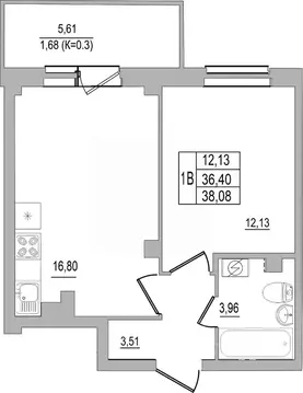 1-к кв. Псковская область, Псков ул. Юности, 32 (38.08 м)