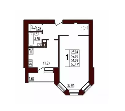 1-к кв. Смоленская область, Вязьма ул. Ленина, 71 (54.63 м)