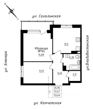 2-к кв. Свердловская область, Екатеринбург ул. Кронштадтская, 30 (53.4 ...